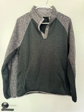 Lucky Brand Men's Two-Tone Heathered Zip-Style Pullover - Dark Green/Gray